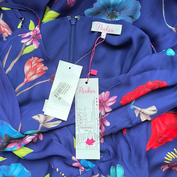Parker Pippy Valencia Eclipse royal blue vibrant floral dress Womens Size 4 NWT - Picture 3 of 6